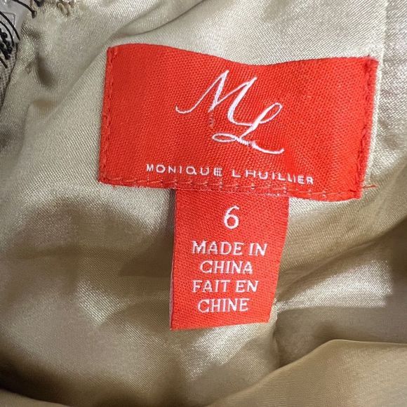 ML Monique Lhuillier cocktail dress size 6 black/nude lace cap sleeve - Picture 5 of 5